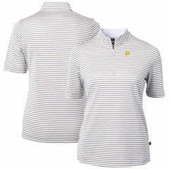 Pittsburgh Pirates Cutter & Buck Women's Virtue Eco Pique Stripe Top Gray