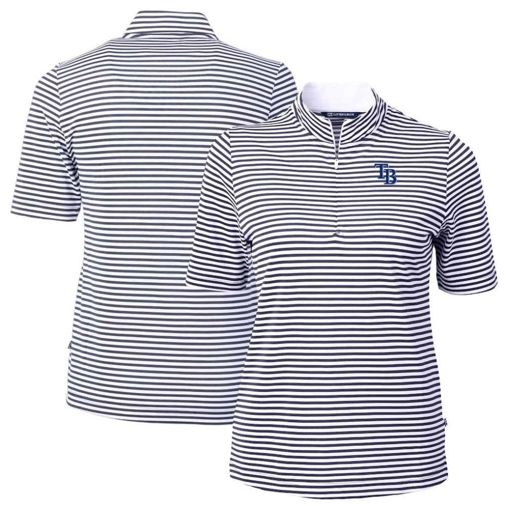 Tampa Bay Rays Cutter & Buck Women's Virtue Eco Pique Stripe Top Navy