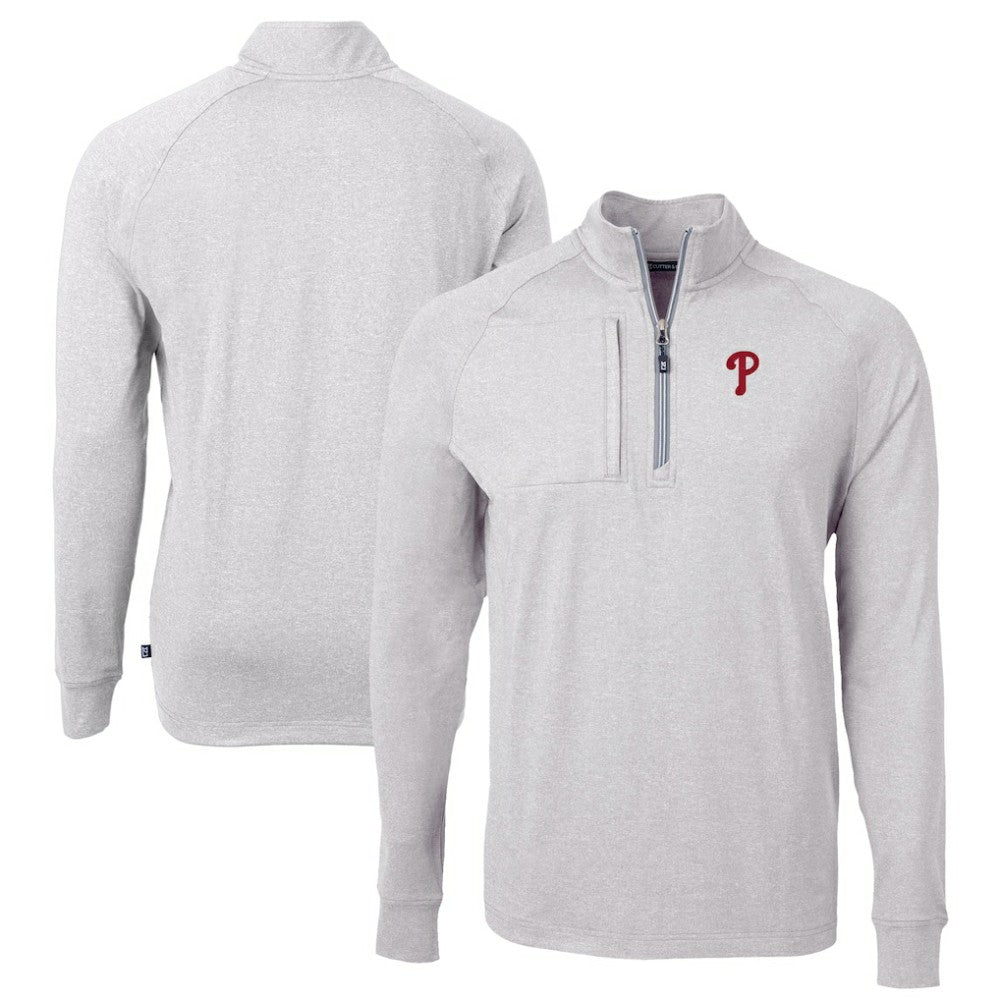 Philadelphia Phillies Cutter & Buck Big & Tall Adapt Eco Knit Stretch Recycled Quarter-Zip Pullover Top Heather Gray