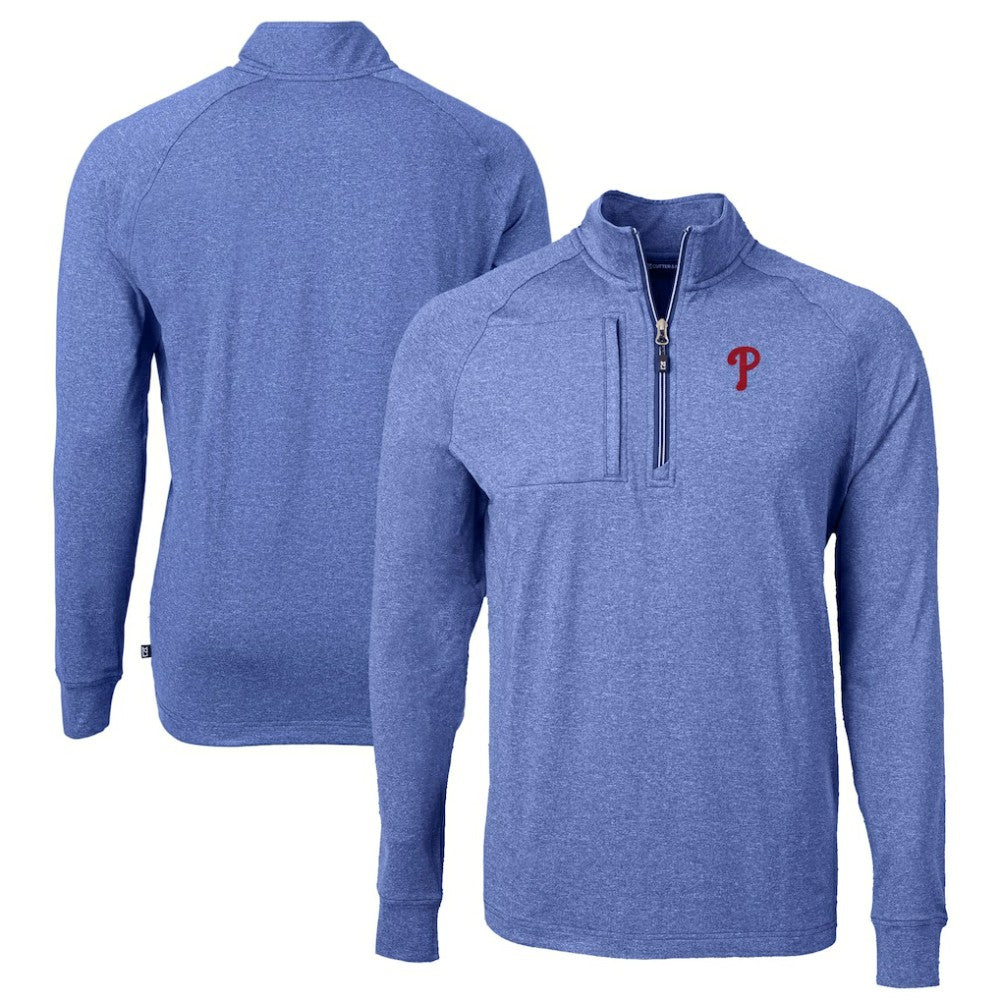 Philadelphia Phillies Cutter & Buck Big & Tall Adapt Eco Knit Stretch Recycled Quarter-Zip Pullover Top Heather Royal