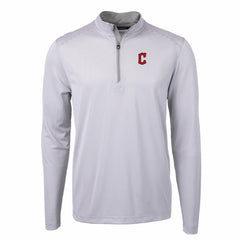 Cleveland Guardians Cutter & Buck Virtue Eco Pique Micro Stripe Big & Tall Recycled Quarter-Zip Pullover Top Gray/White