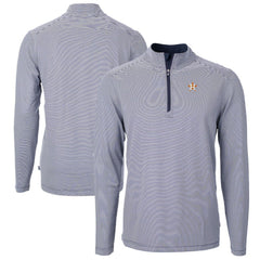 Houston Astros Cutter & Buck Virtue Eco Pique Micro Stripe Big & Tall Recycled Quarter-Zip Pullover Top Navy/White