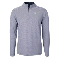 Houston Astros Cutter & Buck Virtue Eco Pique Micro Stripe Big & Tall Recycled Quarter-Zip Pullover Top Navy/White