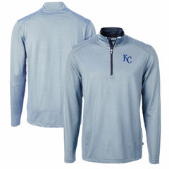 Kansas City Royals Cutter & Buck Virtue Eco Pique Micro Stripe Big & Tall Recycled Quarter-Zip Pullover Top Light Blue/Navy