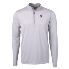 New York Yankees Cutter & Buck Virtue Eco Pique Micro Stripe Big & Tall Recycled Quarter-Zip Pullover Top Gray/White