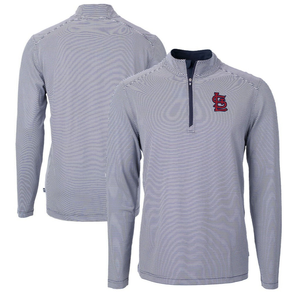St. Louis Cardinals Cutter & Buck Virtue Eco Pique Micro Stripe Big & Tall Recycled Quarter-Zip Pullover Top Navy/White