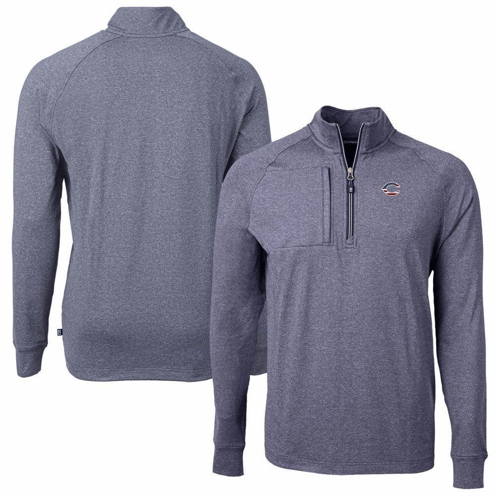 Cincinnati Reds Cutter & Buck Americana Logo Big & Tall Adapt Eco Knit Stretch Recycled Quarter-Zip Pullover Top Heather Navy