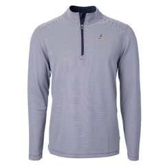 Atlanta Braves Cutter & Buck Americana Logo Virtue Eco Pique Stripe Recycled Quarter-Zip Pullover Top Navy