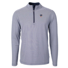 Chicago Cubs Cutter & Buck Americana Logo Virtue Eco Pique Stripe Recycled Quarter-Zip Pullover Top Navy