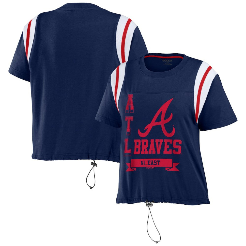 Atlanta Braves WEAR by Erin Andrews Women's Cinched Colorblock T-Shirt Navy
