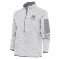 San Diego Padres Antigua Women's Brushed Metallic Fortune Half-Zip Pullover Jacket Heather Gray
