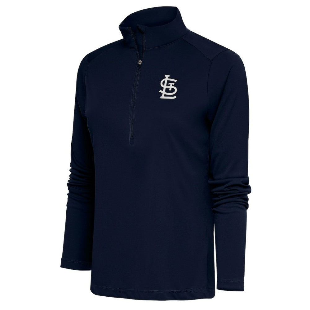 St. Louis Cardinals Antigua Women's Brushed Metallic Tribute Half-Zip Pullover Top Navy