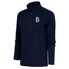 St. Louis Cardinals Antigua Women's Brushed Metallic Tribute Half-Zip Pullover Top Navy