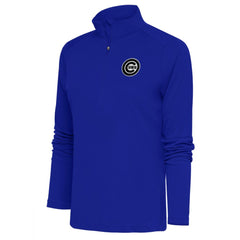 Chicago Cubs Antigua Women's Brushed Metallic Tribute Half-Zip Pullover Top Royal