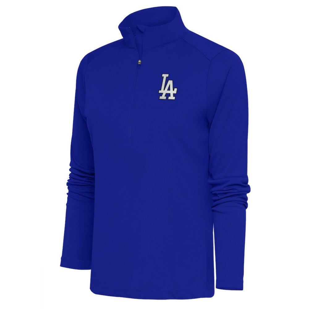 Los Angeles Dodgers Antigua Women's Brushed Metallic Tribute Half-Zip Pullover Top Royal