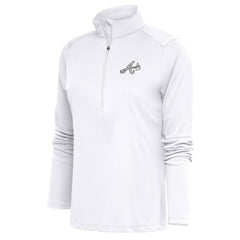 Atlanta Braves Antigua Women's Brushed Metallic Tribute Half-Zip Pullover Top White