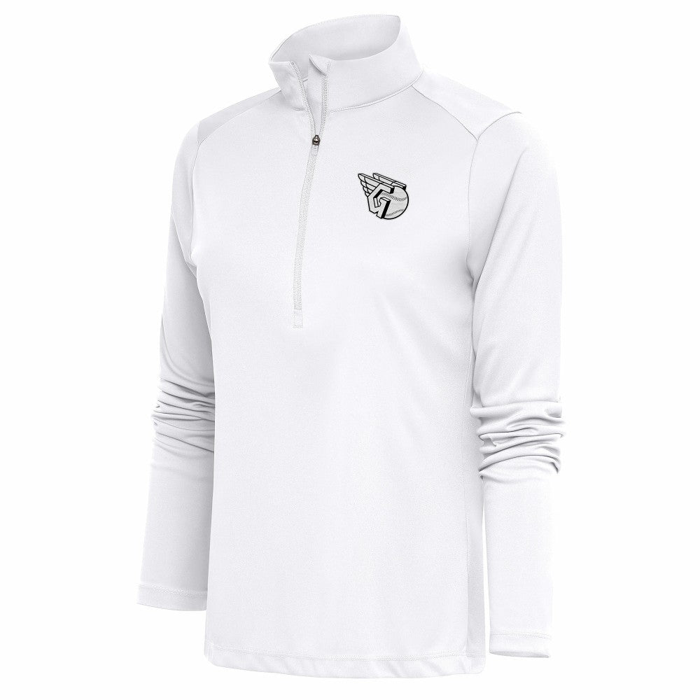 Cleveland Guardians Antigua Women's Brushed Metallic Tribute Half-Zip Pullover Top White