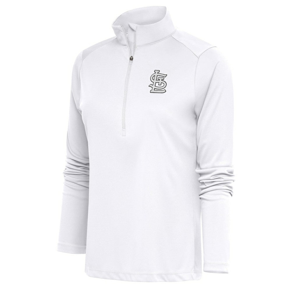 St. Louis Cardinals Antigua Women's Brushed Metallic Tribute Half-Zip Pullover Top White