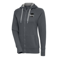 Philadelphia Phillies Antigua Women's Brushed Metallic Victory Full-Zip Hoodie Charcoal