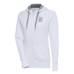 Detroit Tigers Antigua Women's Brushed Metallic Victory Full-Zip Hoodie White