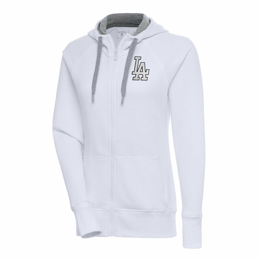Los Angeles Dodgers Antigua Women's Brushed Metallic Victory Full-Zip Hoodie White