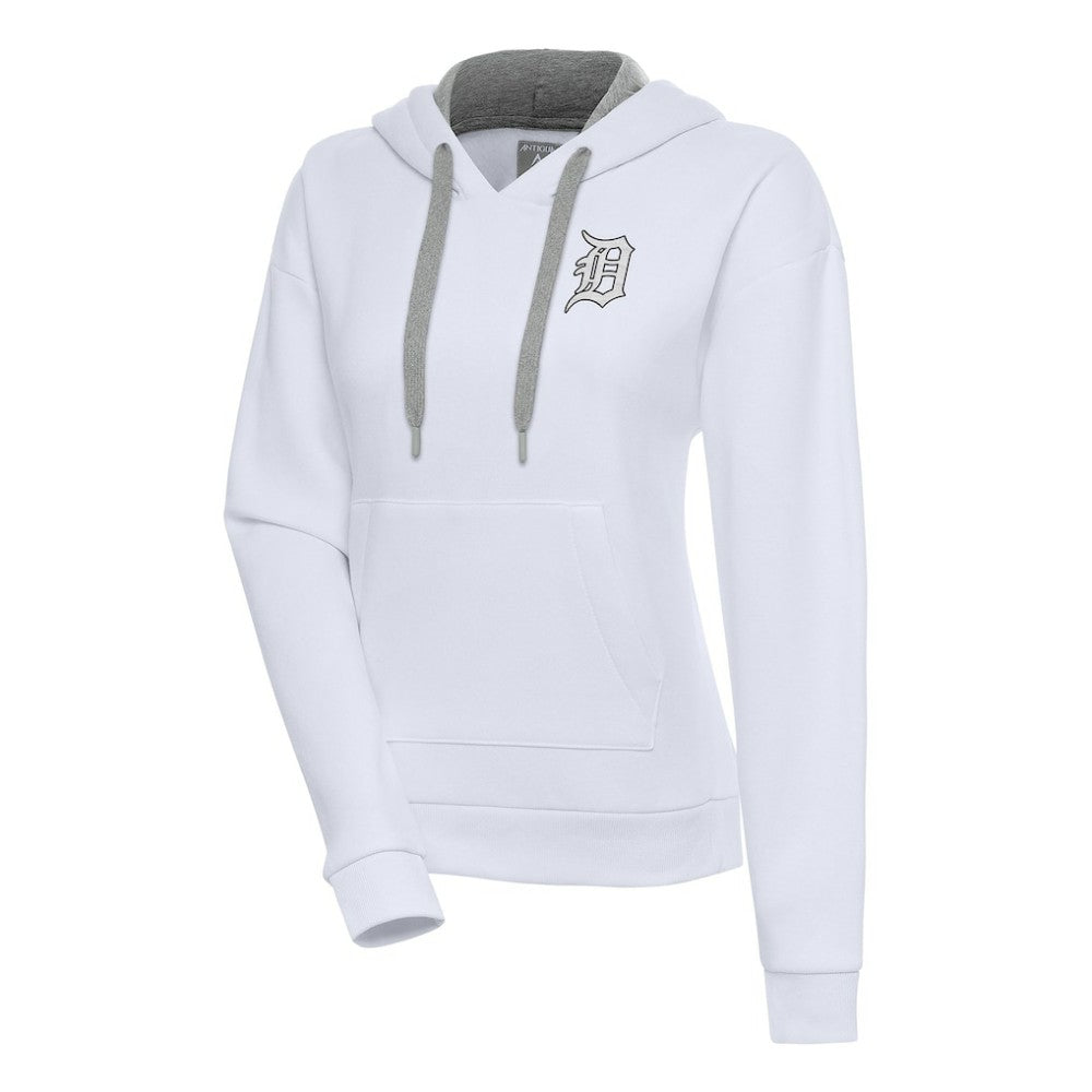 Detroit Tigers Antigua Women's Brushed Metallic Victory Pullover Hoodie White