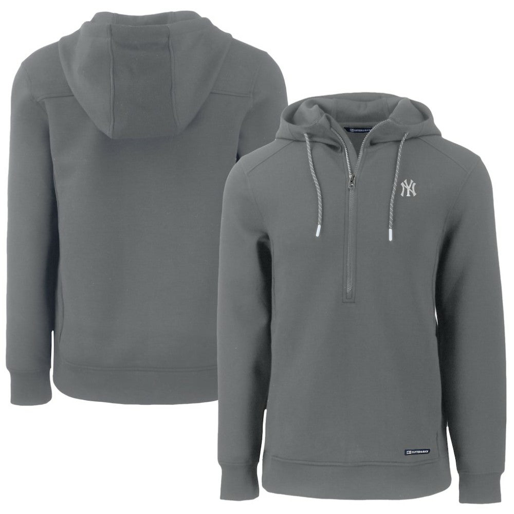 New York Yankees Cutter & Buck Roam Eco Half-Zip Recycled Pullover Hoodie Gray