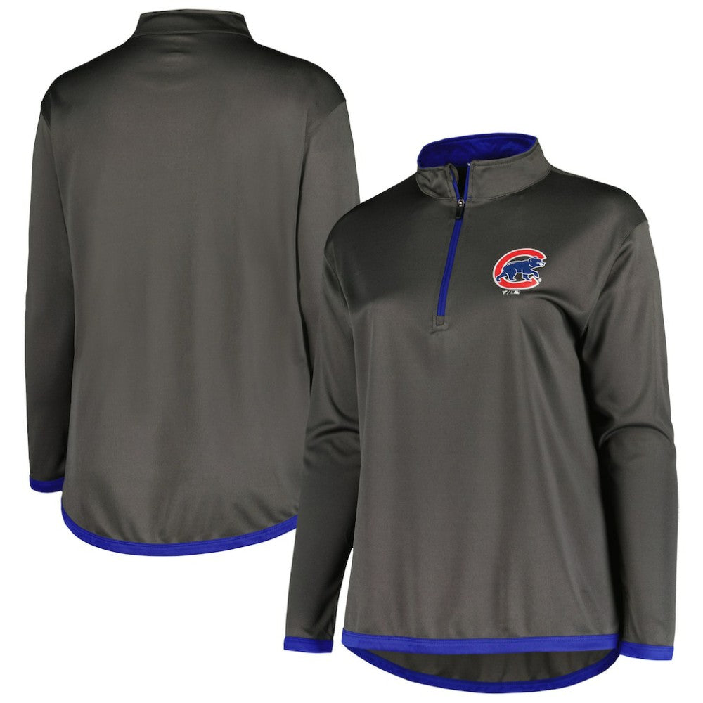Chicago Cubs Profile Women's Plus Size Quarter-Zip Jacket Charcoal