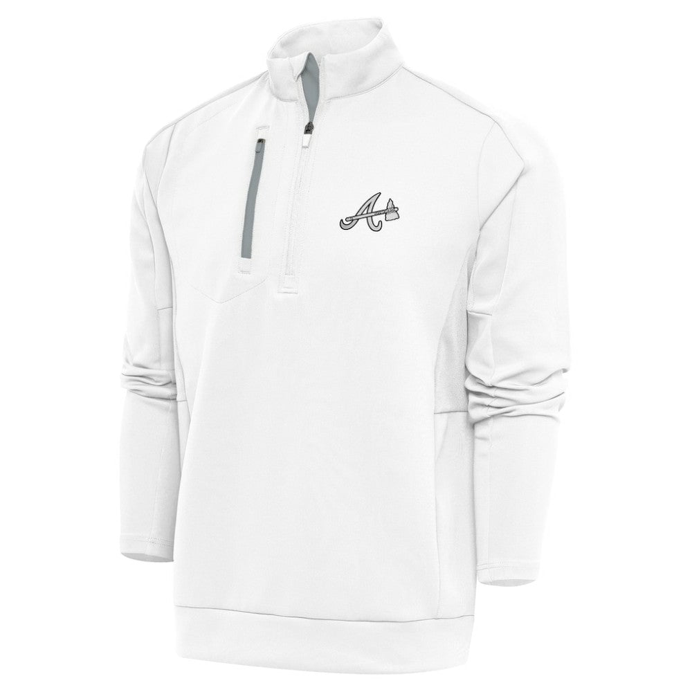 Atlanta Braves Antigua Metallic Generation Quarter-Zip Pullover Top White