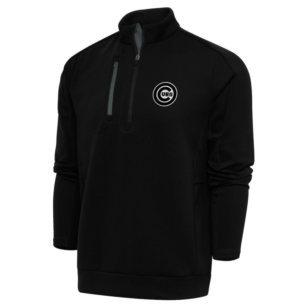 Chicago Cubs Antigua Metallic Generation Quarter-Zip Pullover Top Black
