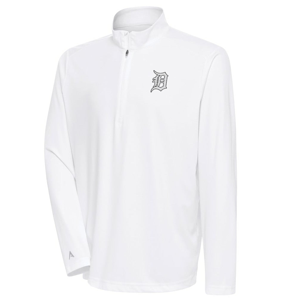 Detroit Tigers Antigua Metallic Tribute Quarter-Zip Top White