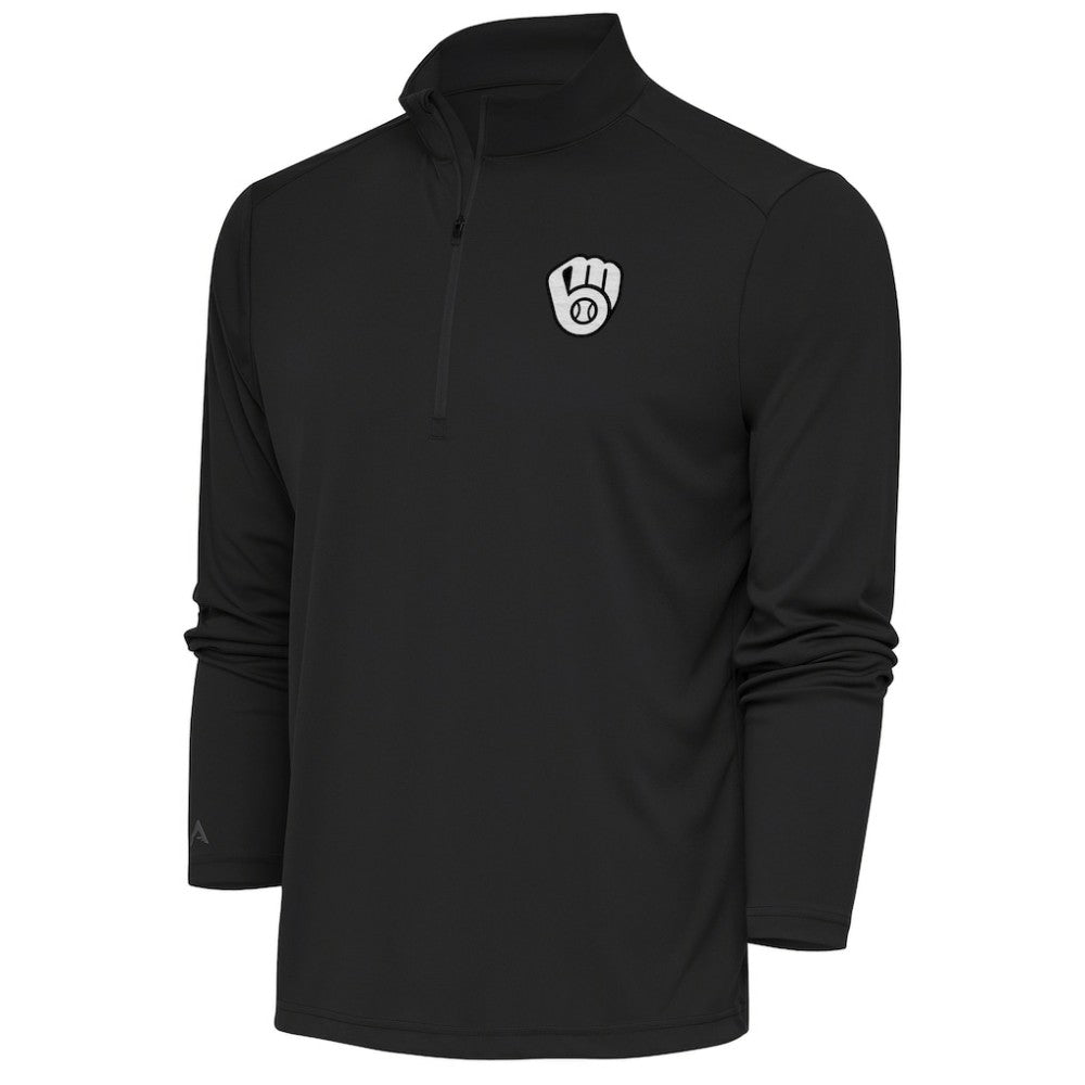Milwaukee Brewers Antigua Metallic Tribute Quarter-Zip Top Charcoal