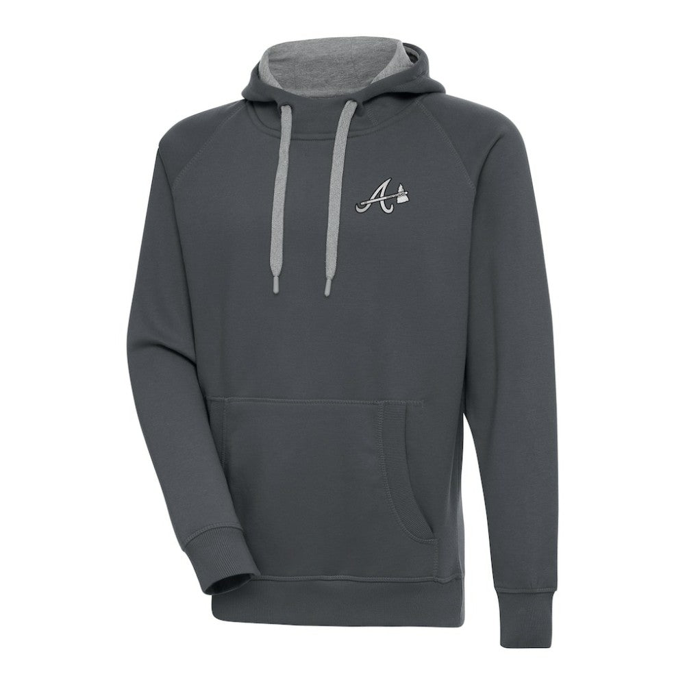 Atlanta Braves Antigua Metallic Victory Pullover Hoodie Charcoal