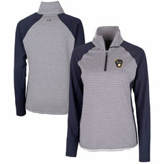 Milwaukee Brewers Cutter & Buck Women's DryTec Forge Tonal Stripe Half-Zip Top Navy