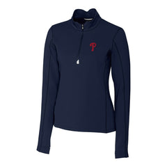 Philadelphia Phillies Cutter & Buck Women's DryTec Traverse Stretch Quarter-Zip Pullover Top Navy