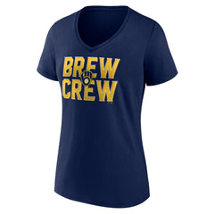 Milwaukee Brewers Women's Hometown Brew Crew Fancy V-Neck T-Shirt Navy