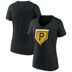 Pittsburgh Pirates Women's Hometown Steel Plate V-Neck T-Shirt Black