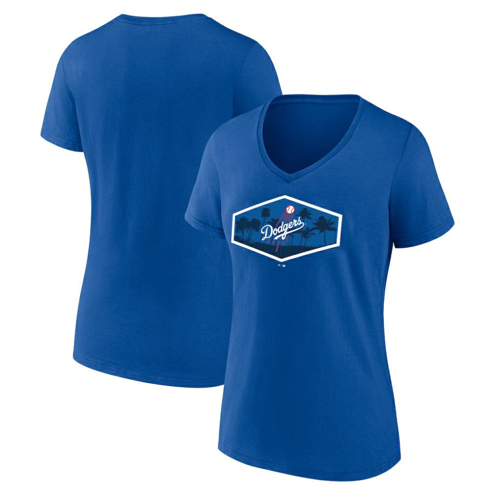 Los Angeles Dodgers Women's Hometown Scoreboard V-Neck T-Shirt Royal