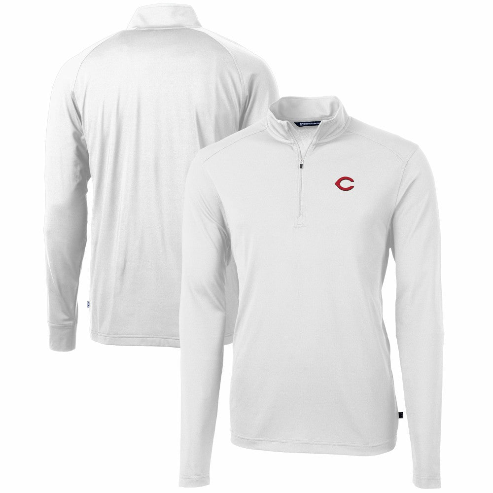 Cincinnati Reds Cutter & Buck Virtue Eco Pique Recycled Quarter-Zip Pullover Top White