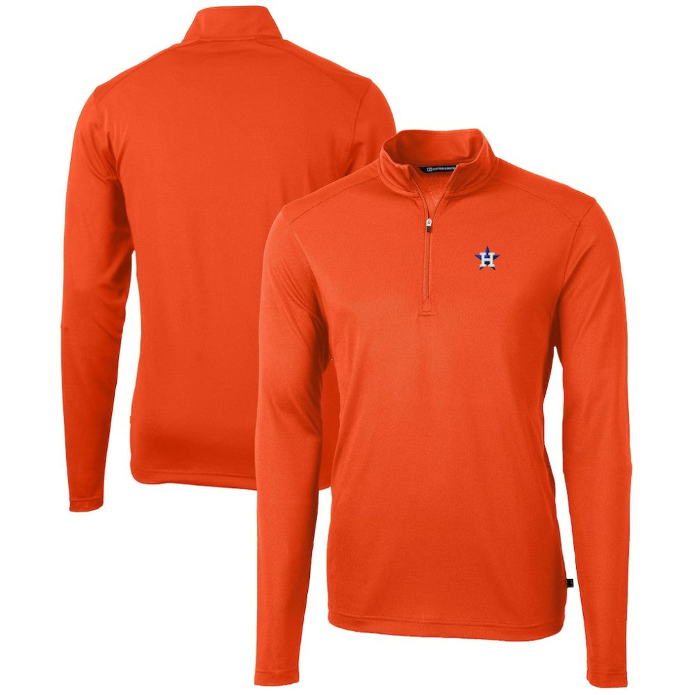Houston Astros Cutter & Buck Virtue Eco Pique Recycled Quarter-Zip Pullover Top Orange