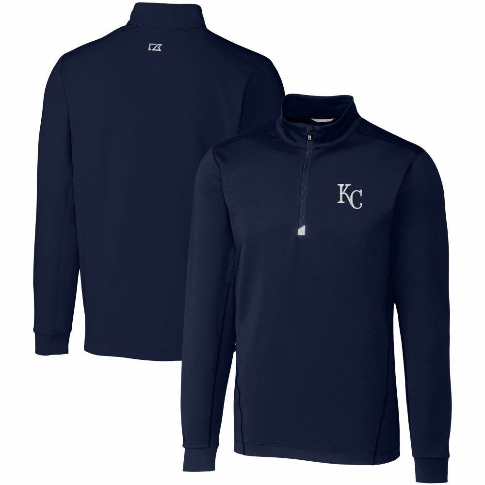 Kansas City Royals Cutter & Buck Big & Tall Traverse Stretch Quarter-Zip Pullover Top Navy