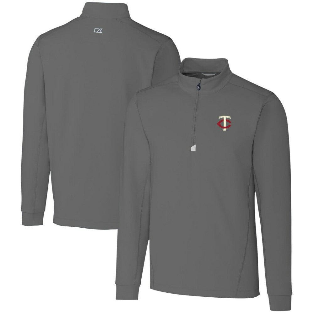 Minnesota Twins Cutter & Buck Big & Tall Traverse Stretch Quarter-Zip Pullover Top Gray