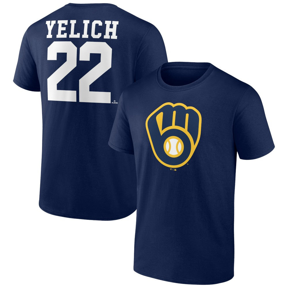 Christian Yelich Milwaukee Brewers Player Icon Name & Number T-Shirt Navy