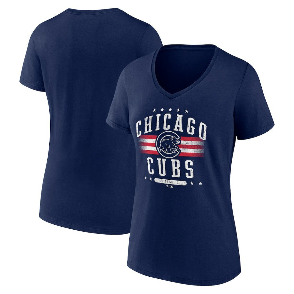 Chicago Cubs Women's Americana Team V-Neck T-Shirt Navy