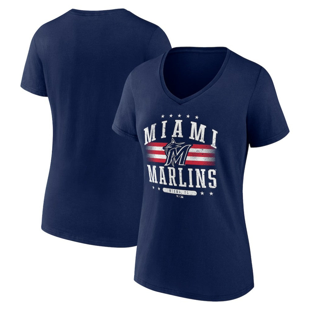 Miami Marlins Women's Americana Team V-Neck T-Shirt Navy