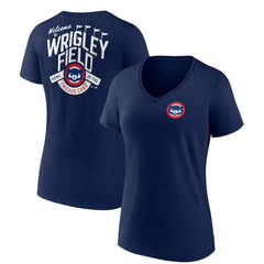 Chicago Cubs Women's Hometown Collection Wrigley V-Neck T-Shirt Navy