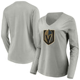 Vegas Golden Knights Women's Primary Logo V-Neck Long Sleeve T-Shirt Gray