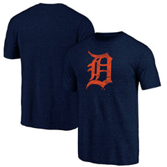 Detroit Tigers Official Logo Tri-Blend T-Shirt Heather Navy