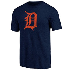 Detroit Tigers Official Logo Tri-Blend T-Shirt Heather Navy