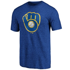 Milwaukee Brewers Official Logo Tri-Blend T-Shirt Heather Royal